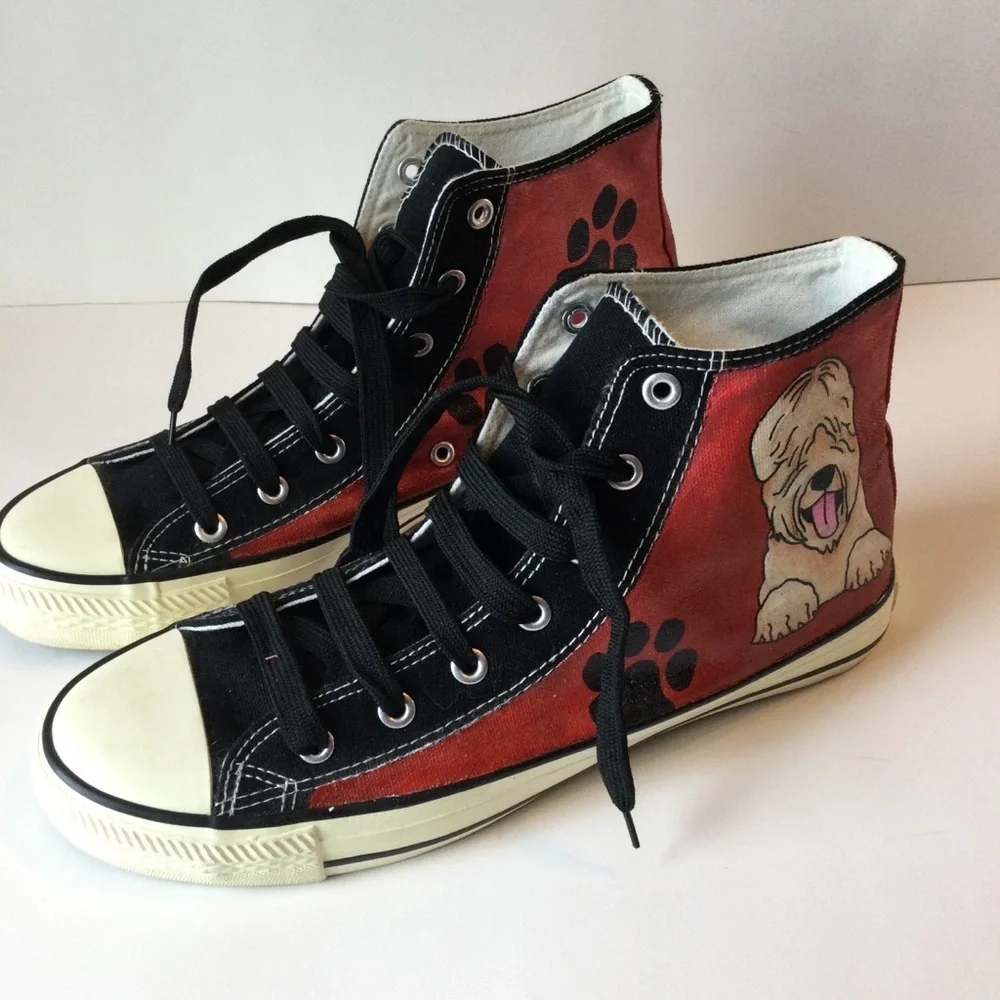 Tony-P Black and Red High-Top Sneakers with Chic Dog Design Size 40 or kids 7